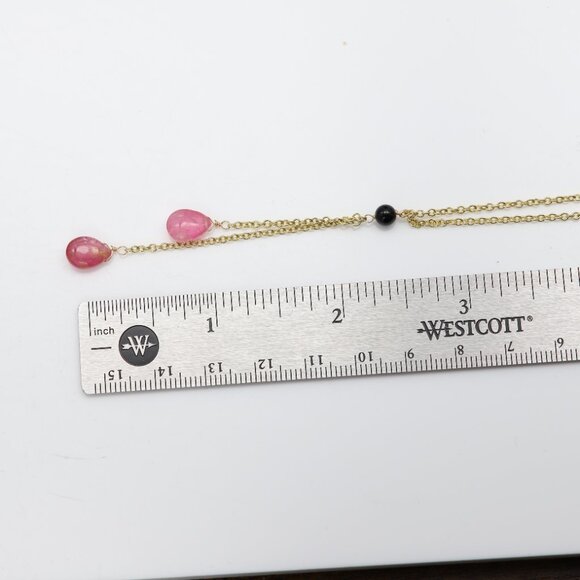 Tourmaline Dangle Necklace 14k Yellow Gold Pink Gemstone Drops (#8) - Picture 3 of 10